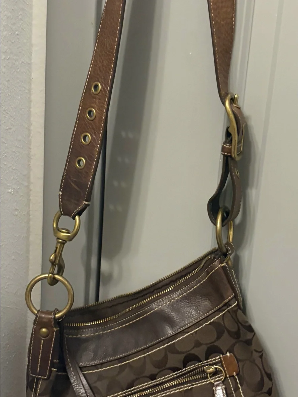 Coach Brown and Dark Brown Signature Messenger Bag